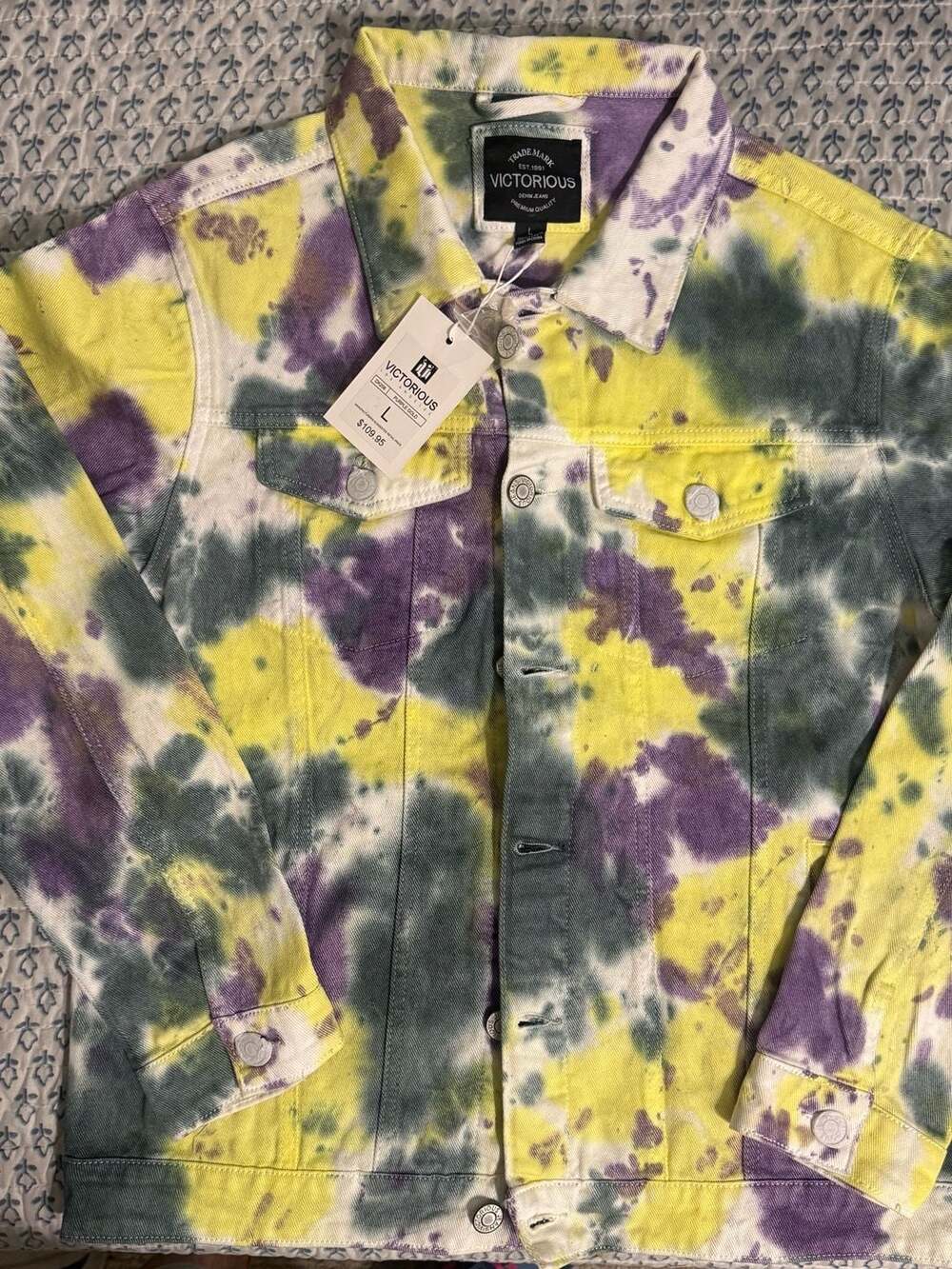 Victorious Denim Jacket Tie Dye Purple Gold Size L